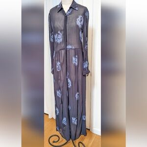 Shibuya Mon Amor Maxi dress ink navy floral sheer size 3 Medium Japan Boho Goth
